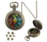 ORUZA Mini set di dadi DND, 7 dadi poliedrici D&D con drago, cassa dell'orologio da tasca, Dungeons and Dragons RPG MTG, giochi da tavolo, Motivo drago colorato
