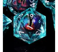ORUZA Set di 7 dadi Dragon Eye DND con nucleo liquido D&D in resina, bordo affilato, poliedrici, per giochi di ruolo Dungeons and Dragons, D20, D12, D10, D8, D6, D4 D%