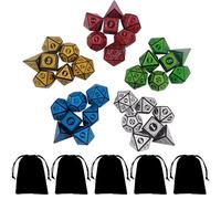 ORUZA Set di dadi poliedrici per D&D, 5 x 7 (35 pezzi), dadi poliedrici per D&D con sacchetti, per giochi di ruolo Dungeons and Dragons, giochi di ruolo, D20, D12, D10, D8, D6, D4