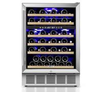 ORYMUSE Raffreddatore per vino da 61 cm, 46 bottiglie per vino a doppia zona con porta in vetro in acciaio inox, ripiani regolabili, compressore aggiornato, autoportante integrato per casa, bar