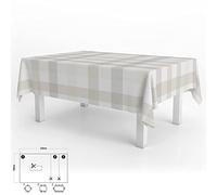 ORYX - 5544032, Tovaglia in tela cerata rettangolare, a quadretti beige, impermeabile, antimacchia, in PVC, 140 x 250 cm Si può tagliare, adatta per uso interno ed esterno