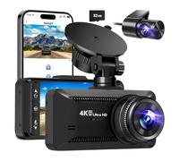 oryzom Dashcam 4K Pro - Registrazione in Ultra HD con doppia fotocamera anteriore e posteriore, visione notturna e sorveglianza 24 ore su 24