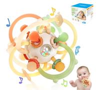 Orzbow Giochi Neonato 0-3 Mesi,Sonaglio Neonato 0-3-6 Mesi,Leggero Giochi Montessori 1 Anno,Massaggia Gengive Neonati Giochi Dentizione Neonato Senza BPA,Facile da Pulire,Cachi