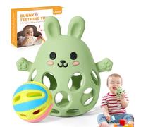 Orzbow Multiuso Massaggia Gengive Neonati Freezer, Silicone Sonaglio Neonato 0-3-6-9 mesi, Giochi Montessori con Design Openwork, Leggeri, Traspiranti, Facile Impugnare & Pulire, Verde Oliva