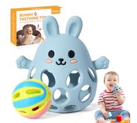 Orzbow Multiuso Massaggia Gengive Neonati Freezer, Silicone Sonaglio Neonato 0-3-6-9 mesi, Giochi Montessori con Design Openwork, Leggeri, Traspiranti, Facile Impugnare & Pulire, Blu Grigiastro
