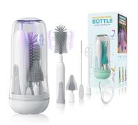 Orzbow Set Scovolino Biberon Elettrico Portatile con Sterilizzatore, Schiumalatte Elettrico, Spazzola Ciuccio e Cannuccia, Accessori Utili per Neonato, Grigio Elegante