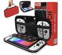 Orzly Custodia da Trasporto Compatibile con Nintendo Switch e New Switch Console OLED - Rosso/Bianco Custodia Protettiva da Viaggio Portatile Rigida a Conchiglia con Tasche per Accessori e gioch