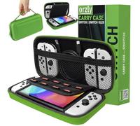 Orzly Custodia da trasporto compatibile con Nintendo Switch e New Switch Console OLED - Verde Custodia protettiva da viaggio portatile rigida Custodia a conchiglia con tasche per accessori e giochi