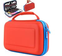 Orzly Custodia Originale per Nintendo Switch OLED - Console Rosso/Blu Neon con Borsa per Accessori e Giochi in Storage Interno - Kit da Viaggio Incluso - Case Facile da Pulire - Edizione Gift Box