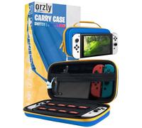 Orzly Custodia per interruttore per Nintendo Switch/Switch OLED - Fortnite Joycon a tema Nintendo Switch con accessori e spazio per schede videogiochi, custodia protettiva da viaggio (blu/giallo)