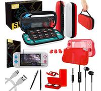 Orzly Kit Accessori per Nintendo Switch Lite - Include: Custodia e Pellicola Protettiva Switch Lite, Grip Case Cover, Cavo USB, Cuffie, e Altri Accessori Switch Lite - Rosso/Bianco