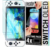 Orzly pacchetto di protezioni dello schermo per Nintendo Switch console OLED modello 2024 - Vetro temperato da 4 pezzi con accessori di facile installazione Edizione a vita