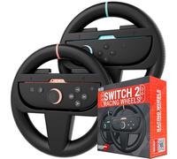 Orzly Ruote da corsa - Compatibile con Switch 2 (console 2025) - Accessorio per ruote da corsa Twin Pack per controller Joy-Con e gioco Mario Kart Racing (2 ruote nere) Confezione regalo