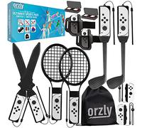 Orzly Switch Sports Pack Pacchetto di accessori per giochi sportivi OLED per Nintendo Switch, racchette da tennis, mazze da golf, spade Chambara, pad e impugnature da calcio e borsa Joycon -Jet Black
