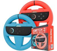Orzly Volanti Compatibili con Nintendo Switch 2 (Console 2025) Confezione Doppia, Accessori Volante da Corsa per Controller Joy-Con e Giochi di Corse MarioKart (1 Rosso, 1 Blu) Confezione Regalo