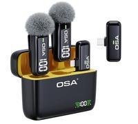 OSA Microfono Lavalier per telefono con custodia di ricarica e trasmettitore display digitale - Set di 2, per iPhone, iPad, Android, registrazione, registrazione video professionale, microfono da