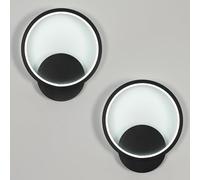 Osairous 2 Pezzi Applique da Parete LED Interno, 12W 1350LM LED Moderno Lampada da Parete, Camera da Letto Lampade a Muro per Soggiorno, Corridoio, Scale, 6500K Luce Bianca Fredda, Nero, Ø20cm