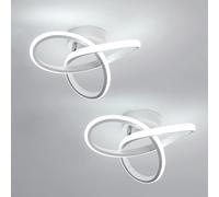 Osairous 2 Pezzi Plafoniera LED Soffitto Moderno, 22W 2475LM Lampadario LED Camera da Letto, Lampada da Soffitto Soggiorno Bianco Design Fiore per Cucina Corridoio, Bianco Freddo 6500K, 25CM
