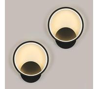 Osairous Applique da Parete LED Interno 2 Pezzi,12W 1350LM LED Moderno Lampada da Parete, Camera da Letto Lampade a Muro per Soggiorno, Corridoio, Scale, 3000K Bianco Caldo, Nero, Ø20cm