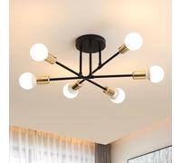 Osairous Lampada da soffitto industriale, 6 luci, vintage, nero e oro, 52 cm (L) x 23 cm (H), cucina, soggiorno, camera da letto