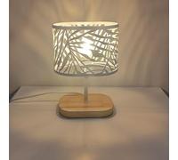 Osairous Lampada da Tavolo, Lampada da Comodino E14, Lampada da Scrivania con Base in Legno e Paralume in Metallo per Camera da Letto Soggiorno Bar, Bianco (Senza Lampadina)