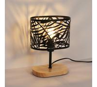 Osairous Lampada da Tavolo, Lampada da Comodino E14, Lampada da Scrivania con Base in Legno e Paralume in Metallo per Camera da Letto Soggiorno Bar, Nero (Senza Lampadina)