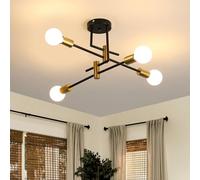 Osairous Lampadario Industriali, Lampadario Vintage 4 luci, Lampadari Sputnik Retrò E27, Plafoniera soffitto Nera, Lampadari per Corridoio, Cucina (senza lampadina)