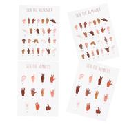 OSALADI 4 Pezzi Poster Asl Adesivi Murali Autoadesivi Alfabeto e Numeri Lingua dei Segni Americana Materiale Sicuro e Durevole per Educazione Speciale Asilo e Homeschool