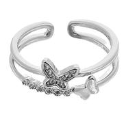 OSALADI Anello Farfalla Doppio Strato Donna Regolabile in Rame Argento | Lavorazione Fine, Design Elegante e Unico, Regalo per Compleanno e Natale, Gioiello da Donna