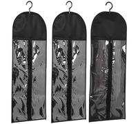 OSALADI Set 3 Borse Protettive Antipolvere per Parrucche 80 Cm Non Tessuto Nero con Ganci, Organizer Salvaspazio per Riporre e Appendere Extension Chioma, per Casa e Viaggi