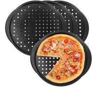 OSALADI Set 4 Teglie per Pizza da Forno 355X32X13 CM in Acciaio al Carbonio con Fori e Manici Doppia Presa Antiaderenti per Cucina Domestica e Ristorazione