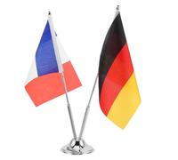 OSALADI Set Mini Bandiere da Tavolo Francia e Germania con Supporto in Acciaio Inox, Base Stabile e Asta Portabandiera, Decorazione per Ufficio, Sale Riunioni e Eventi Aziendali