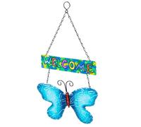 OSALADI Targa di Benvenuto in Ferro Farfalle, Decorazione Sospesa | Veranda e Feste, Leggero da Appendere, Blu, Ornamento Murale Esterno, Stile Farfalla