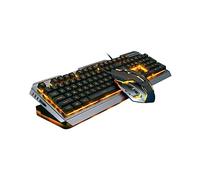 OSALADI Tastiera Meccanica Gaming Retroilluminata Gialla Usb Con Design Ergonomico e Mouse Gamer Tasti Ad Alta Elasticità Su Pannello in Metallo Satinato Funzioni Multimediali Fn e Caratte