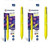 OSAMA 4 Multi Neon - Penna Multicolore a Sfera 1.0 mm, Penne Colorate 4 Colori Personalizzate Inchiostro Nero Blu Rosso e Giallo Fluo (Mina 1.6 mm), Cancelleria Scuola Ufficio Università e Cartoleria