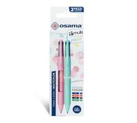 OSAMA 4 Multi Pastel - Penne Colorate 4 Colori, Set 2 Pezzi Colori Assortiti, Penna Multicolore a Sfera 1.0 mm Inchiostro Nero Blu Rosso e Verde per Cancelleria Scuola Ufficio Università e Cartoleria