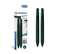 OSAMA 4 Multi Urban - Set Penne Colorate 4 Colori, 2 Pezzi - Penna Multicolore a Sfera 1.0 mm con Inchiostro Nero, Blu, Rosso e Verde per Cancelleria Scuola, Ufficio, Università e Cartoleria