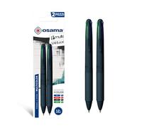 OSAMA 4 Multi Urban - Set Penne Colorate 4 Colori, 2 Pezzi - Penna Multicolore a Sfera 1.0 mm con Inchiostro Nero, Blu, Rosso e Verde per Cancelleria Scuola, Ufficio, Università e Cartoleria