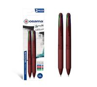 OSAMA 4 Multi Urban - Set Penne Colorate 4 Colori, 2 Pezzi - Penna Multicolore a Sfera 1.0 mm con Inchiostro Nero, Blu, Rosso e Verde per Cancelleria Scuola, Ufficio, Università e Cartoleria
