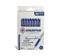 OSAMA - Penne Gel Blu con Inchiostro OBG, Set 10 Pezzi Colorate - Penna Gel Superscorrevole e Precisa a Scatto - Penna a Sfera 1.0 mm Ideale per Cancelleria Scuola, Ufficio, Università e Cartoleria