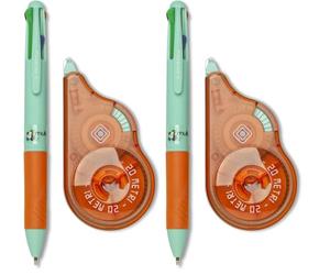 OSAMA - Set Cancelleria con Bianchetto a Nastro, 20 METRI + Penna a Sfera 4 Colori 4 Multi, Kit Cartoleria e Cancelleria Scuola e Ufficio con Correttore a Nastro e Penna Multicolore, Verde/Arancio