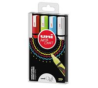 Busta 4 marcatore a gesso liquido UNI CHALK p.tonda col.assortiti UNI