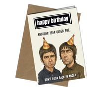 Oscar Finks Biglietto di auguri di compleanno Oasis, Liam e Noel Gallagher, Don't Look Back in Anger, cartoncino spesso Another Year Older #1907