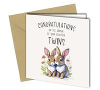 Oscar Finks Biglietto di auguri di congratulazioni per gemelli per nascite, interno bianco, design unico, riciclabile, con scritta in lingua inglese "Congratulations on the Arrival of Your Beautiful