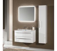 Oscar mobile da bagno sospeso cm L.115 - H. 190 - P.46 finitura laccato lucido bianco, larice : Finitura - larice