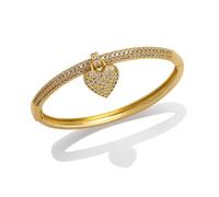 OSCCI Bracciale rigido da donna con ciondolo a forma di cuore con pavé di cristalli, placcato oro, con zirconi colorati (bianco)