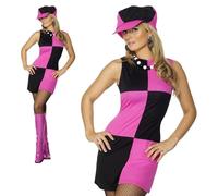 Oscillante 60s Mod Donna Nero Rosa Costume + Cappello UK 8-18