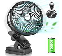 Oscillante Ventilatore da Tavolo 10000mAh Velocità Continua, Mini Ventilatore Pinza USB Silenzioso, Clip Ventilatore Campeggio con Luce LED 100 ore Ricaricabile Portatile Soffitto Ventilatore, Ø18 cm