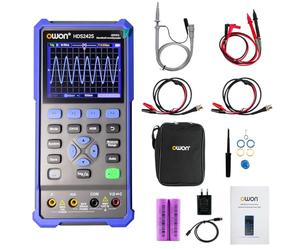 Oscilloscopio multimetro portatile OWON, 2 canali larghezza di banda 40 MHz frequenza di campionamento 250 MSa/s, 20000 conteggi oscilloscopio digitale portatile 3 in 1 per uso automobilistico HDS242S