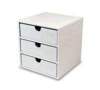 OSCO Cassettiera a 3 cassetti in ecopelle bianca, per piccoli oggetti, impilabile, contenitore Lego, contenitore per trucchi, portagioie, organizer per cancelleria, dimensioni non A4, 18,2 x 17 x 17